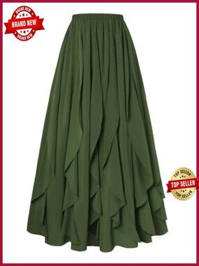 Women's Boho Maxi Skirt Renaissance Long Ruffle High Waist Flowy Skirt